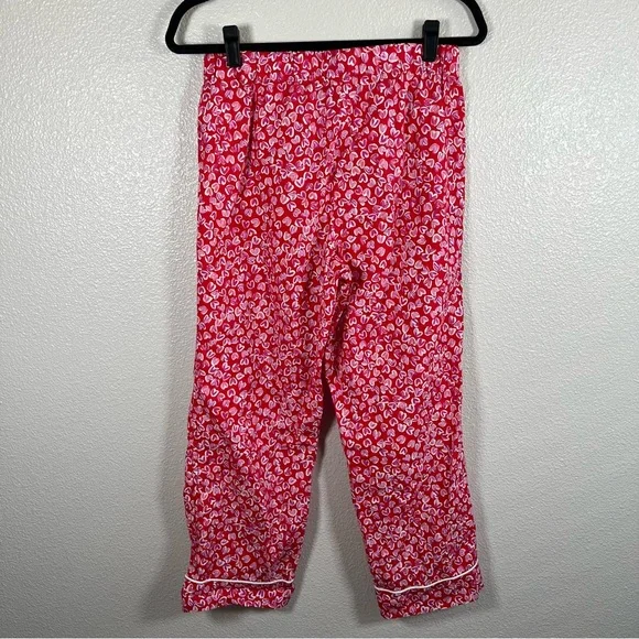 J. Crew Red 100% Cotton Lounge Pants with Pink Heart Pattern Women’s Small - Picture 6 of 8